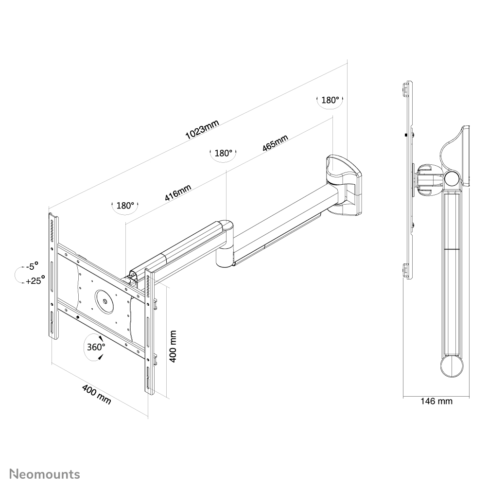 Neomounts FPMA-HAW050 Supporto a parete tipo medicale per TV 10-40" - mobilità completa